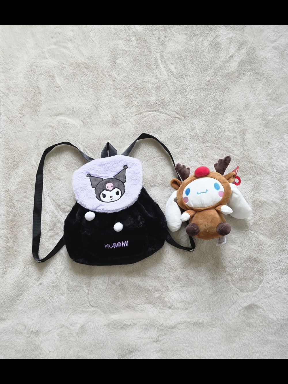 Sanrio Bundle Kuromi Plush Mini Backpack & Cinnamoroll Holiday Plush
